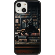 Coque iPhone 13 mini - Chat livres sombres