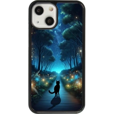 Coque iPhone 13 mini - Chat noir promenade