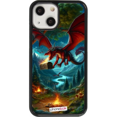 Coque iPhone 13 mini - Dragon Volant Forêt Trésor