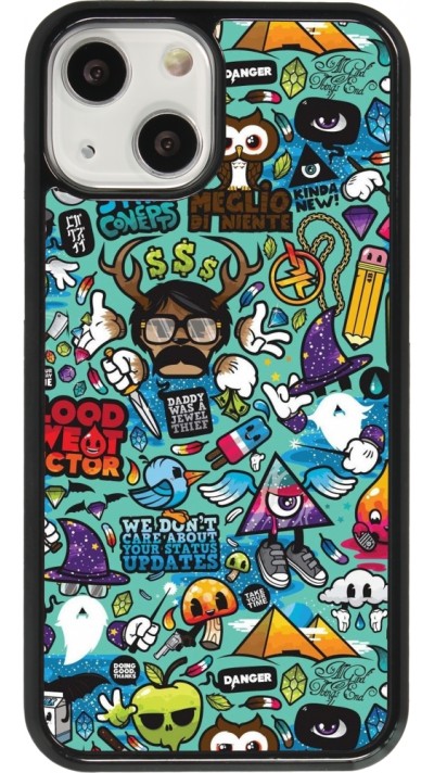 Coque iPhone 13 mini - Mixed Cartoons Turquoise