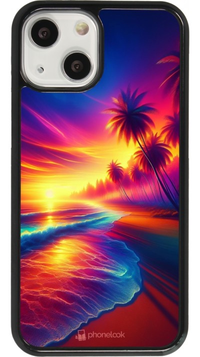 Coque iPhone 13 mini - Plage coucher soleil flashy