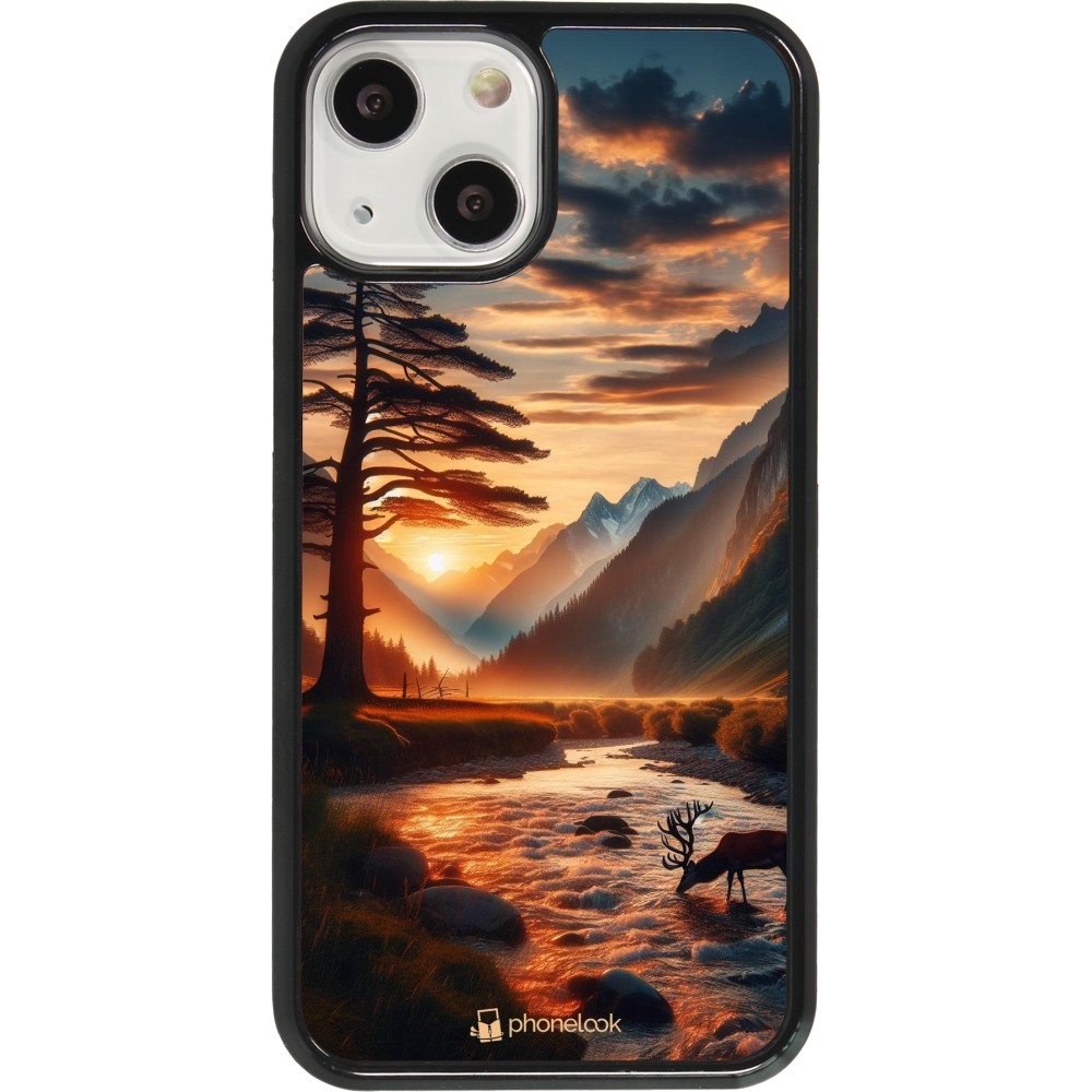 Coque iPhone 13 mini - Valley Sunset Deer Tree