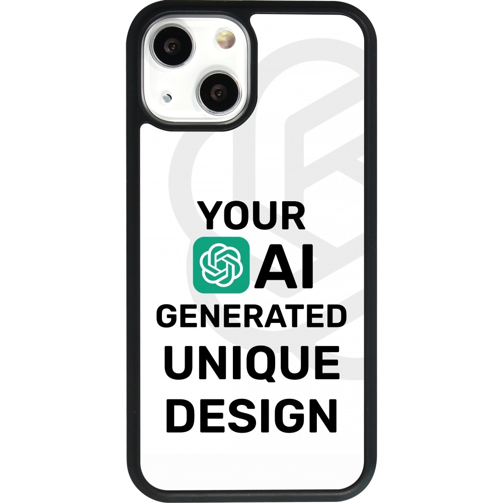 Coque iPhone 13 mini - Silicone rigide noir 100% unique générée par intelligence artificielle (AI) avec vos idées