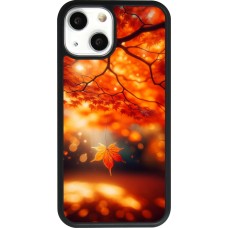 Coque iPhone 13 mini - Silicone rigide noir Automne Magique Orange