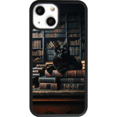 Coque iPhone 13 mini - Silicone rigide noir Chat livres sombres