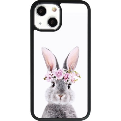 Coque iPhone 13 mini - Silicone rigide noir Easter 2023 flower bunny