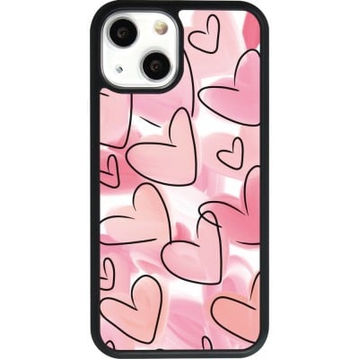 Coque iPhone 13 mini - Silicone rigide noir Easter 2023 pink hearts