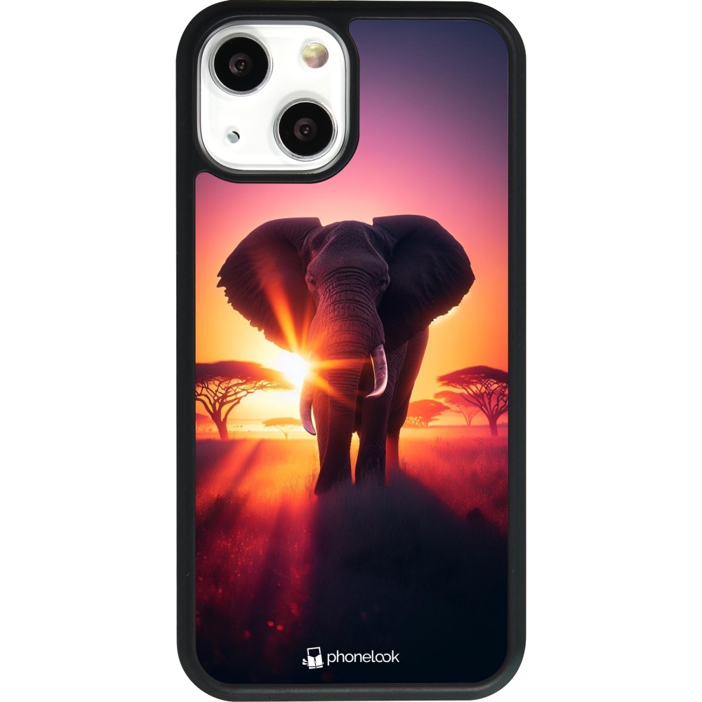 Coque iPhone 13 mini - Silicone rigide noir Elephant Sunrise Beauty