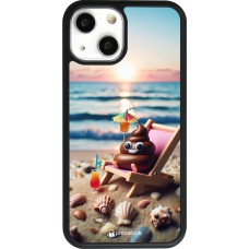 Coque iPhone 13 mini - Silicone rigide noir Emoji caca sur chaise longue