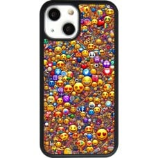 Coque iPhone 13 mini - Silicone rigide noir Emoji mixed