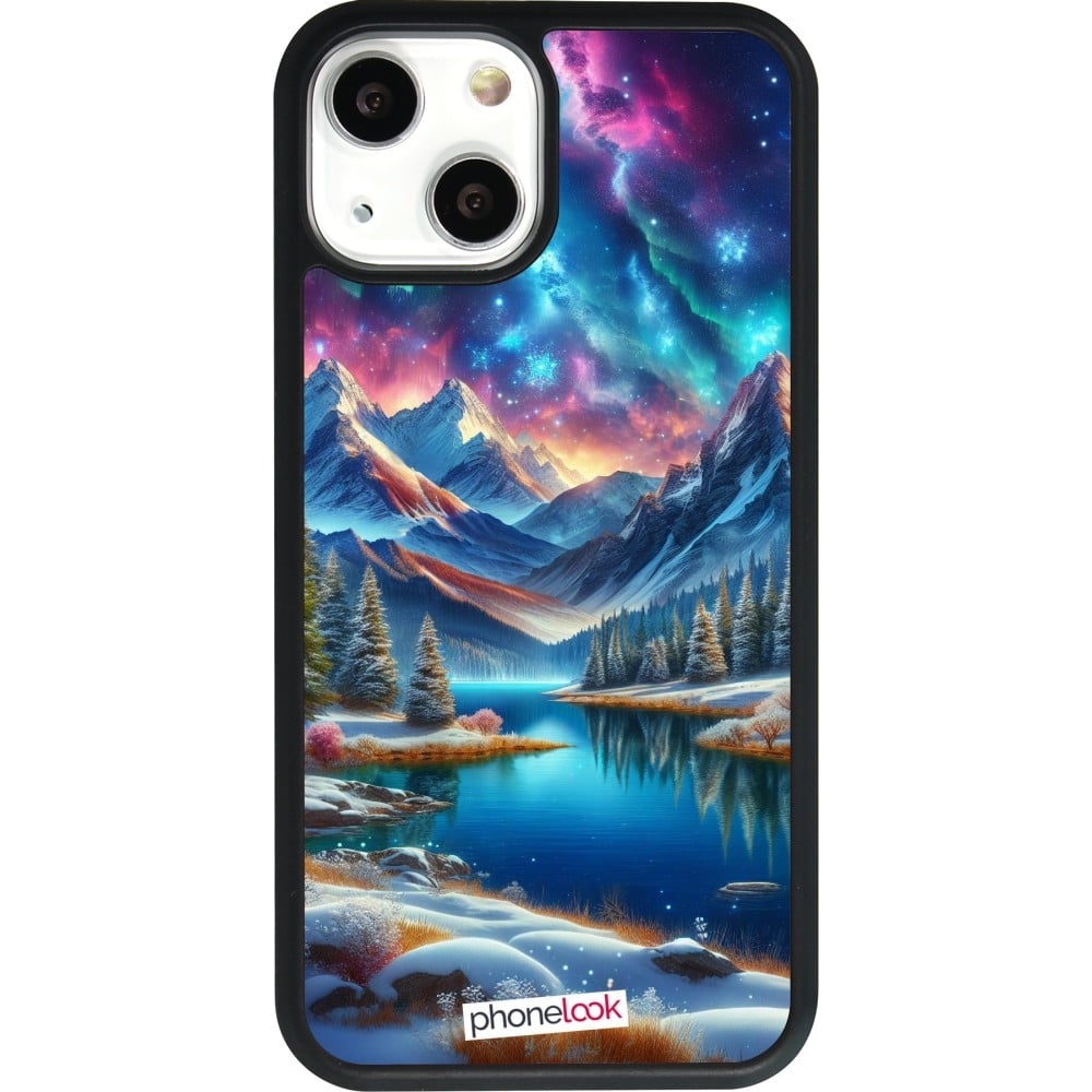 Coque iPhone 13 mini - Silicone rigide noir Fantasy Mountain Lake Sky Stars