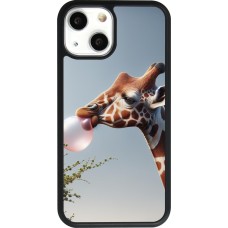 Coque iPhone 13 mini - Silicone rigide noir Girafe à bulle