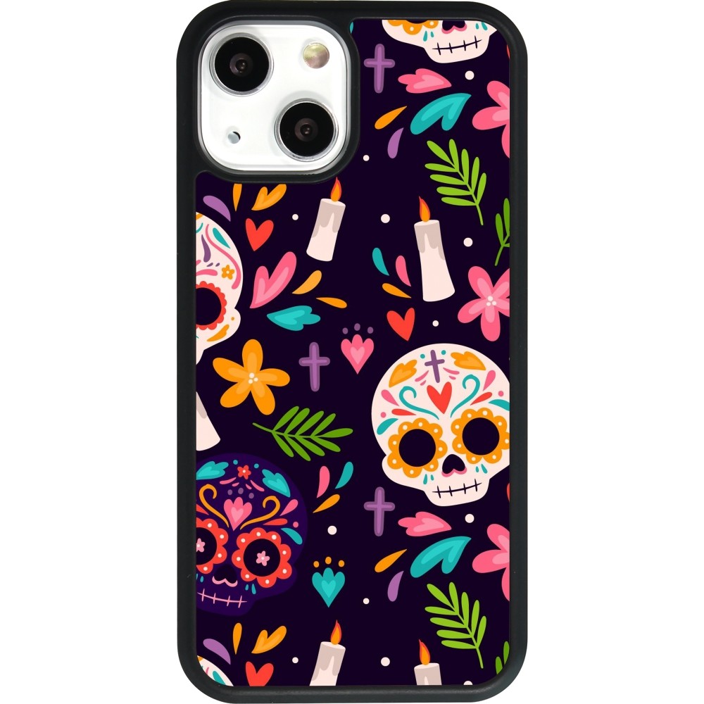 Coque iPhone 13 mini - Silicone rigide noir Halloween 2023 mexican style