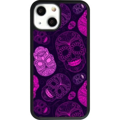 Coque iPhone 13 mini - Silicone rigide noir Halloween 2023 pink skulls