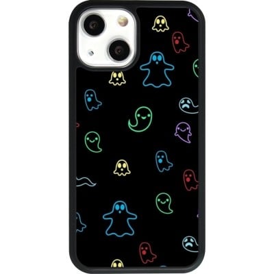 Coque iPhone 13 mini - Silicone rigide noir Halloween 2024 colorful ghosts