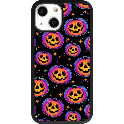 Coque iPhone 13 mini - Silicone rigide noir Halloween 2024 rainbow pumpkins