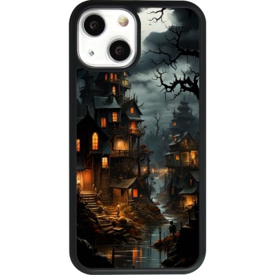 Coque iPhone 13 mini - Silicone rigide noir Halloween 2024 scary town