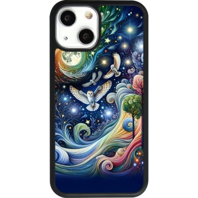 Coque iPhone 13 mini - Silicone rigide noir hibou volant floral