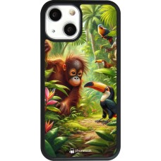 Coque iPhone 13 mini - Silicone rigide noir Jungle Tropicale Tayrona