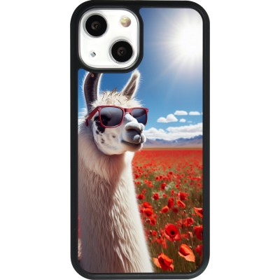 Coque iPhone 13 mini - Silicone rigide noir Lama Chic en Coquelicot