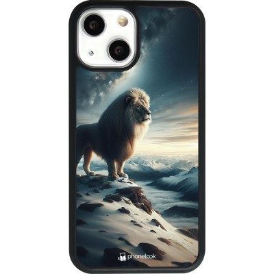 Coque iPhone 13 mini - Silicone rigide noir Le lion blanc