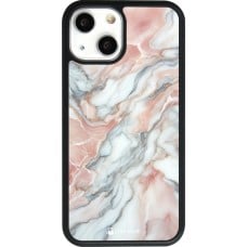 Coque iPhone 13 mini - Silicone rigide noir Marbre Rose Lumineux