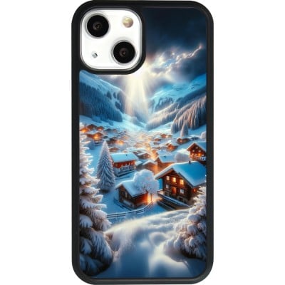 Coque iPhone 13 mini - Silicone rigide noir Mont Neige Lumière