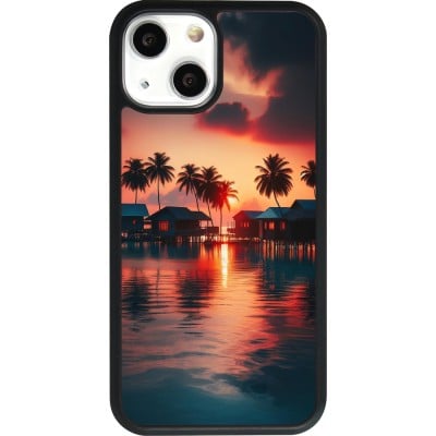 Coque iPhone 13 mini - Silicone rigide noir Paradis Maldives