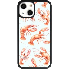 Coque iPhone 13 mini - Silicone rigide noir Pattern de homards pastels