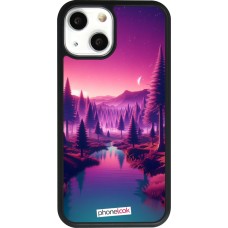 Coque iPhone 13 mini - Silicone rigide noir Paysage Violet-Rose