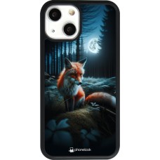 Coque iPhone 13 mini - Silicone rigide noir Renard lune forêt