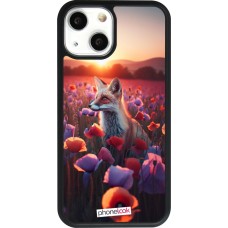 Coque iPhone 13 mini - Silicone rigide noir Renard pourpre au crépuscule