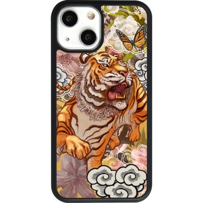 Coque iPhone 13 mini - Silicone rigide noir Spring 23 japanese tiger