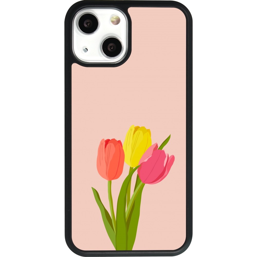 Coque iPhone 13 mini - Silicone rigide noir Spring 23 tulip trio