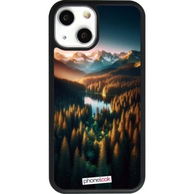 Coque iPhone 13 mini - Silicone rigide noir Sunset Forest Lake