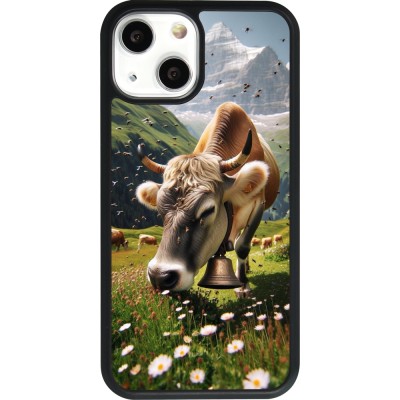 Coque iPhone 13 mini - Silicone rigide noir Vache montagne Valais