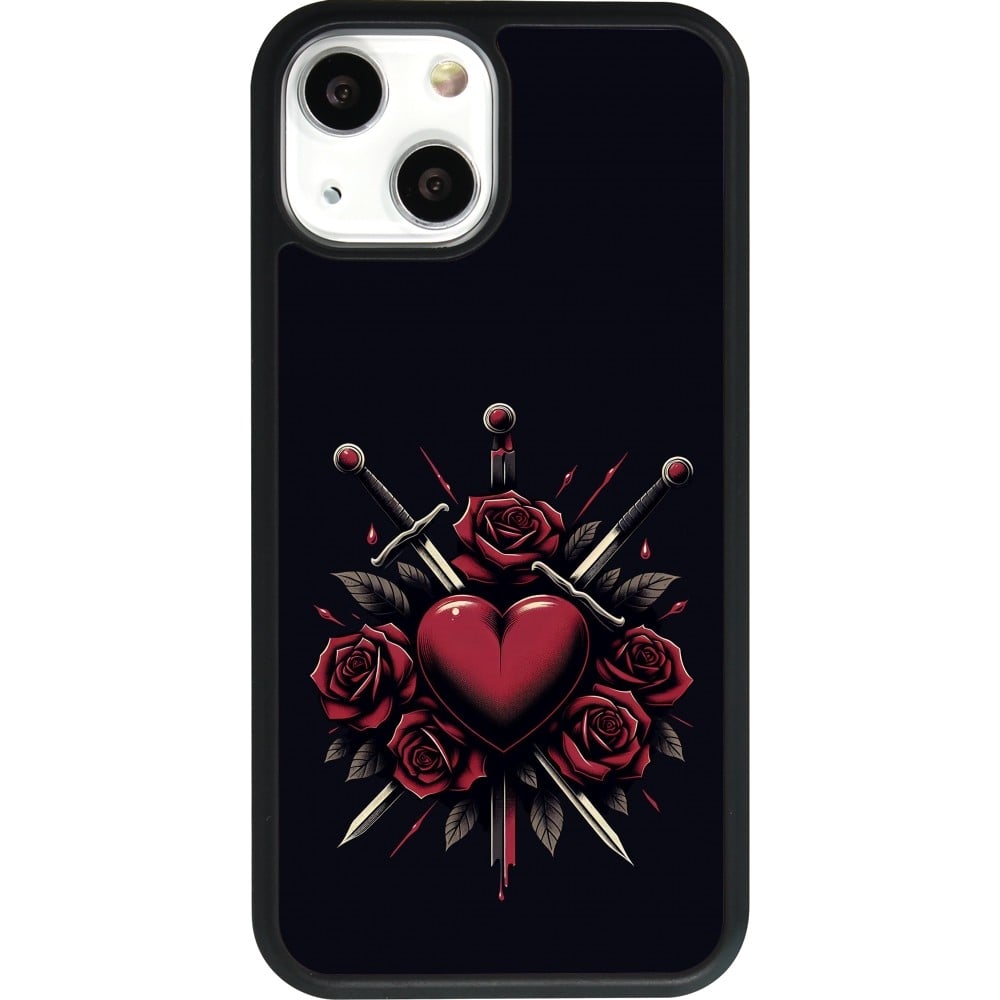 Coque iPhone 13 mini - Silicone rigide noir Valentine 2024 gothic love