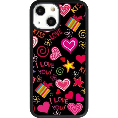 Coque iPhone 13 mini - Silicone rigide noir Valentine 2023 love symbols