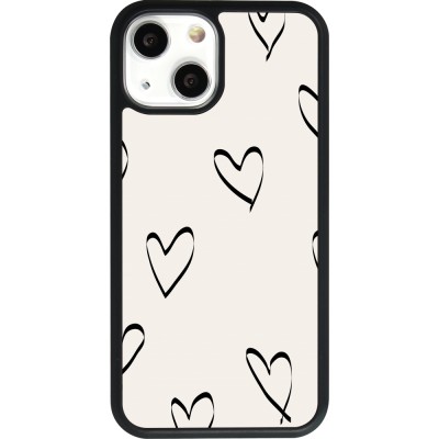 Coque iPhone 13 mini - Silicone rigide noir Valentine 2023 minimalist hearts