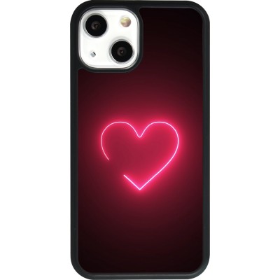 Coque iPhone 13 mini - Silicone rigide noir Valentine 2023 single neon heart