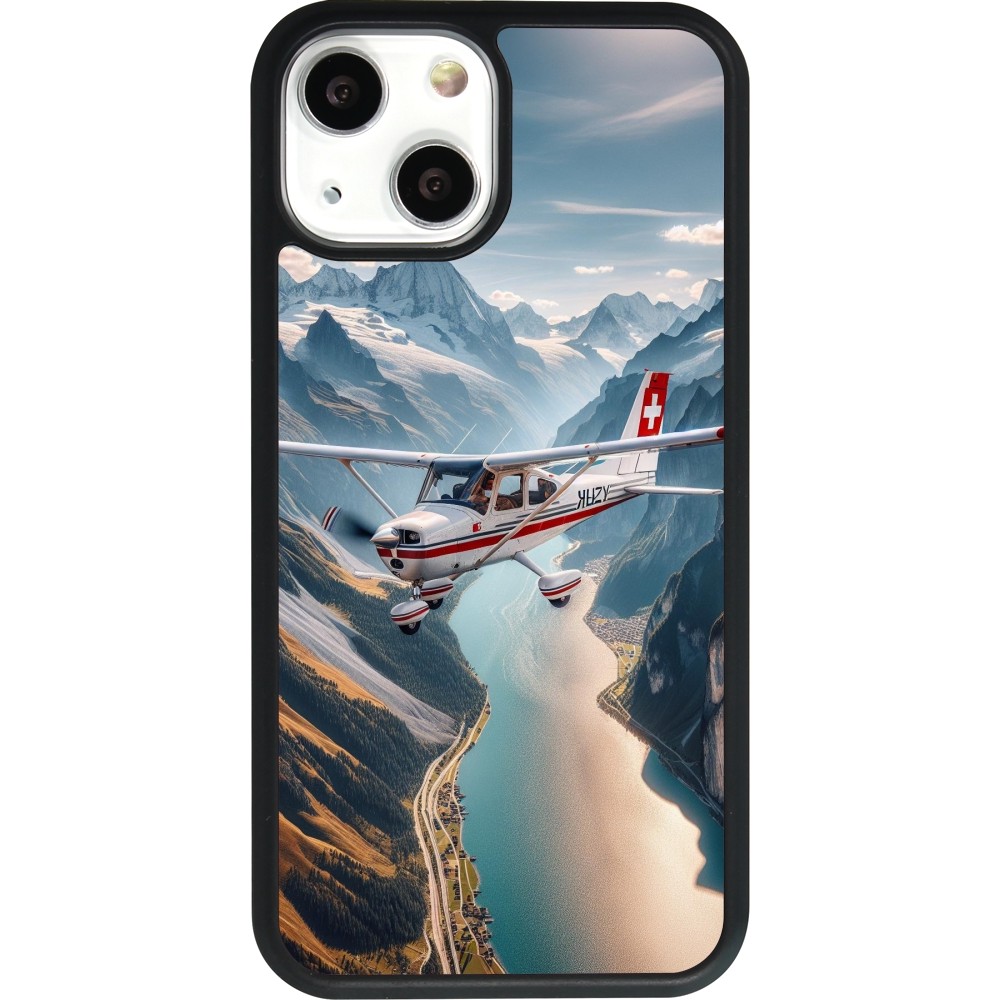 Coque iPhone 13 mini - Silicone rigide noir Vol Alpin Suisse