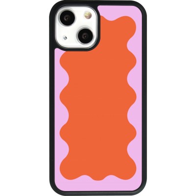 Coque iPhone 13 mini - Silicone rigide noir Wavy Rectangle Orange Pink