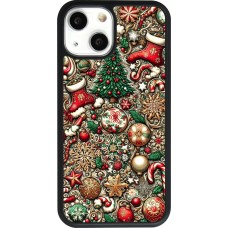 Coque iPhone 13 mini - Silicone rigide noir Noël 2023 micro pattern