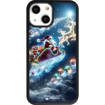 Coque iPhone 13 mini - Silicone rigide noir Noël 2023 Père Noël enchanté