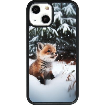 Coque iPhone 13 mini - Silicone rigide noir Noël 2023 Renardeau sapin