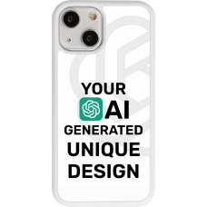 Coque iPhone 13 mini - Silicone rigide blanc 100% unique générée par intelligence artificielle (AI) avec vos idées