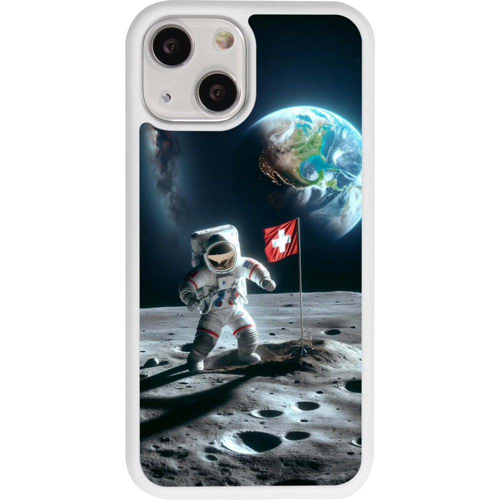 Coque iPhone 13 mini - Silicone rigide blanc Astro Suisse sur lune