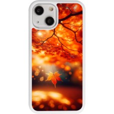 Coque iPhone 13 mini - Silicone rigide blanc Automne Magique Orange