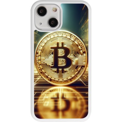 Coque iPhone 13 mini - Silicone rigide blanc Bitcoin Standing