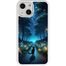 Coque iPhone 13 mini - Silicone rigide blanc Chat noir promenade